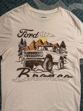 Ford Bronco Graphic Tee - Cream with Brown and Yellow Print S